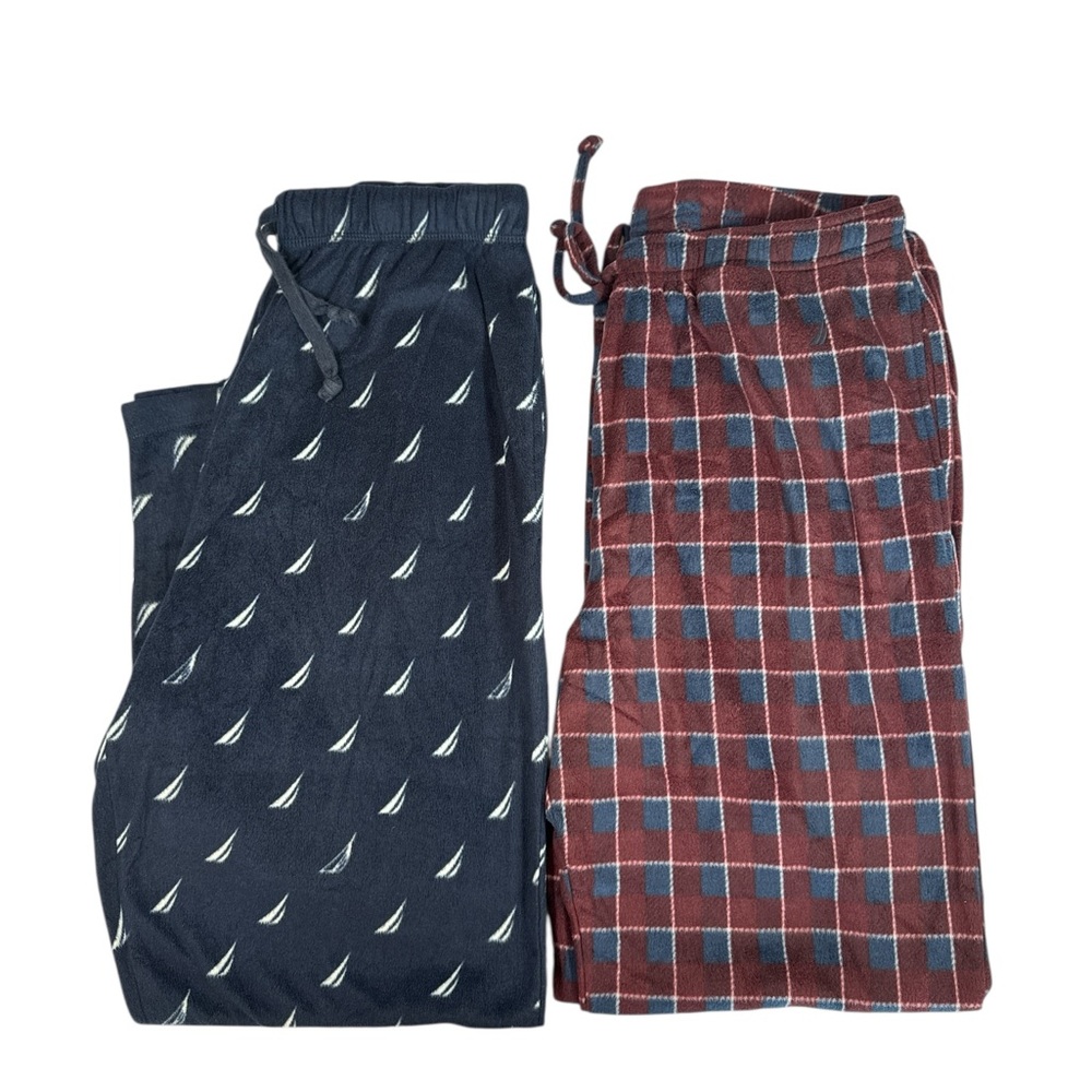 Nautica Men’s Sleepwear Pajama Pants Bundle Sz M – Sailboat Navy & Plaid Fleece